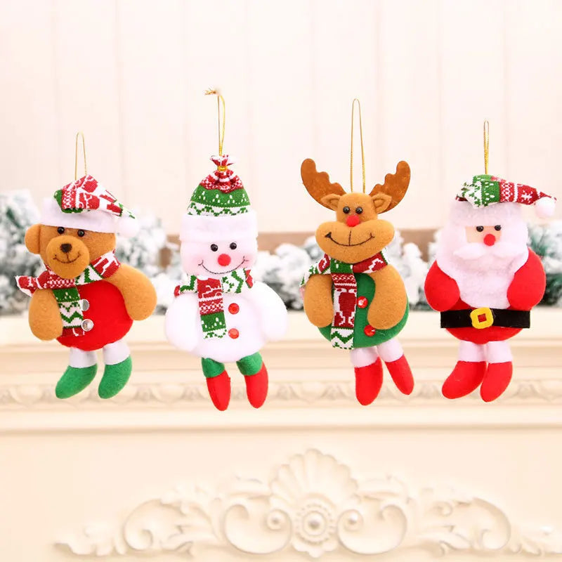 Kits Enfeites Natal Pelúcia Papai Noel e Neve Rena e Urso com Roupinha Verde e Vermelho