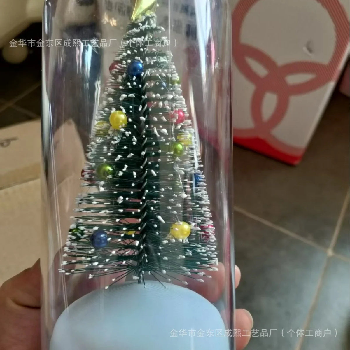Enfeites de Natal Luminosos em Formato de Garrafa de Vidro com Miniaturas de Árvore de Natal e Papai Noel