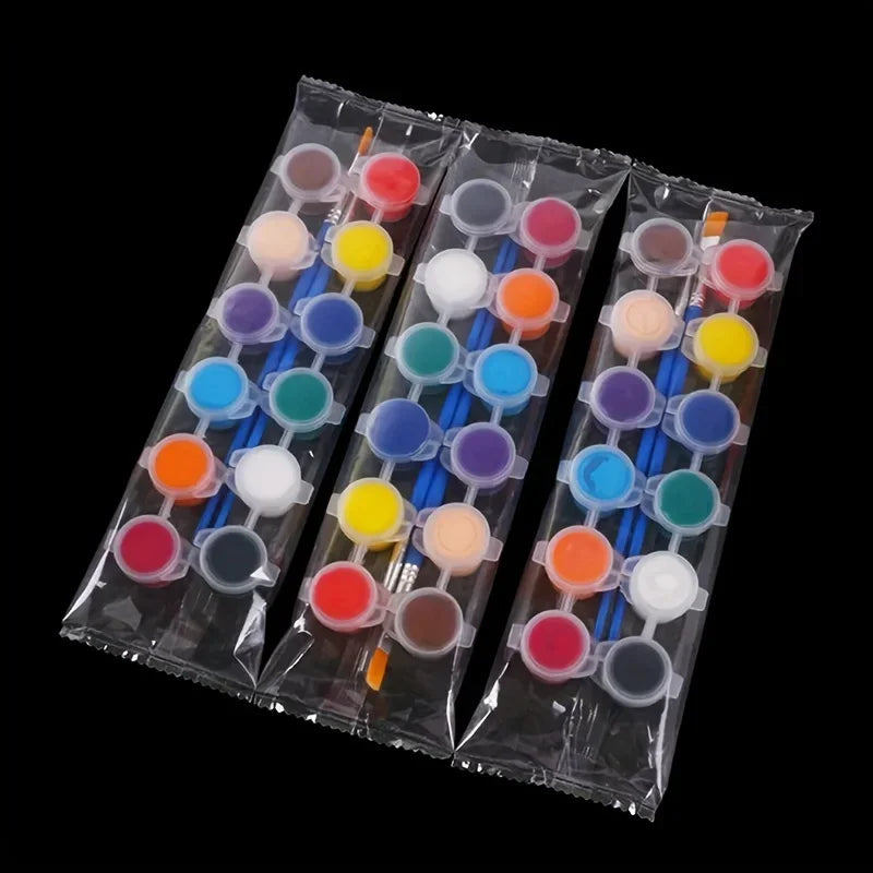 Kit 2 Pincéis e/ tintas 6 cores artesanato pintura ponta fina redonda e chato pintura em telas