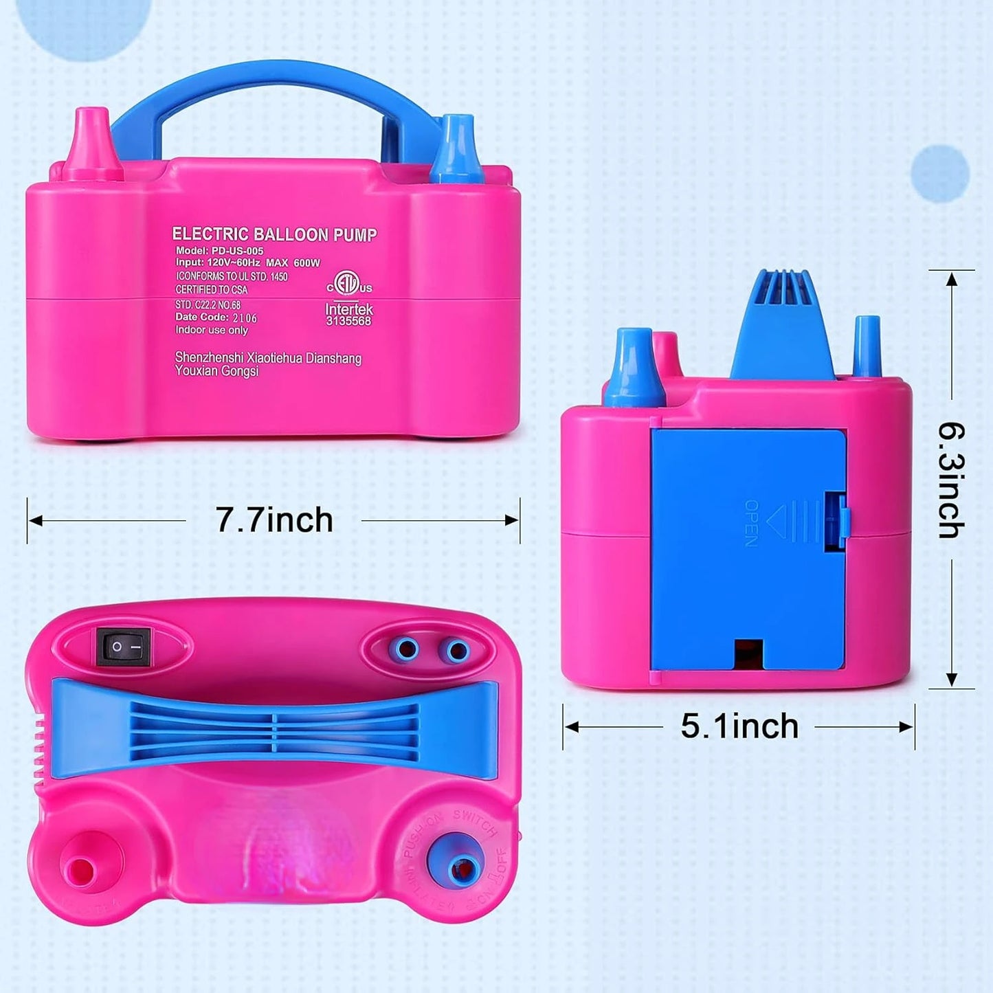 Inflador Compressor Balão Bexiga 2 Bico Festa Aniversário Cor:Rosa 110v