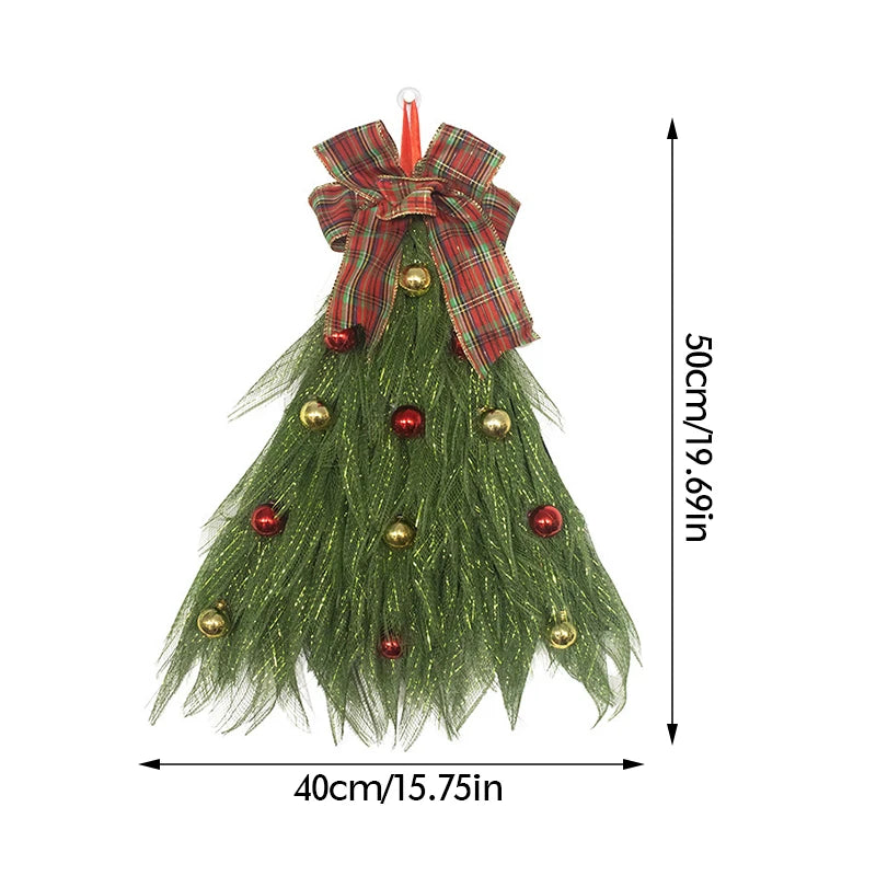Guirlanda de Natal em Formato de Árvore Feita com Tela Decorativa Verde Franzida