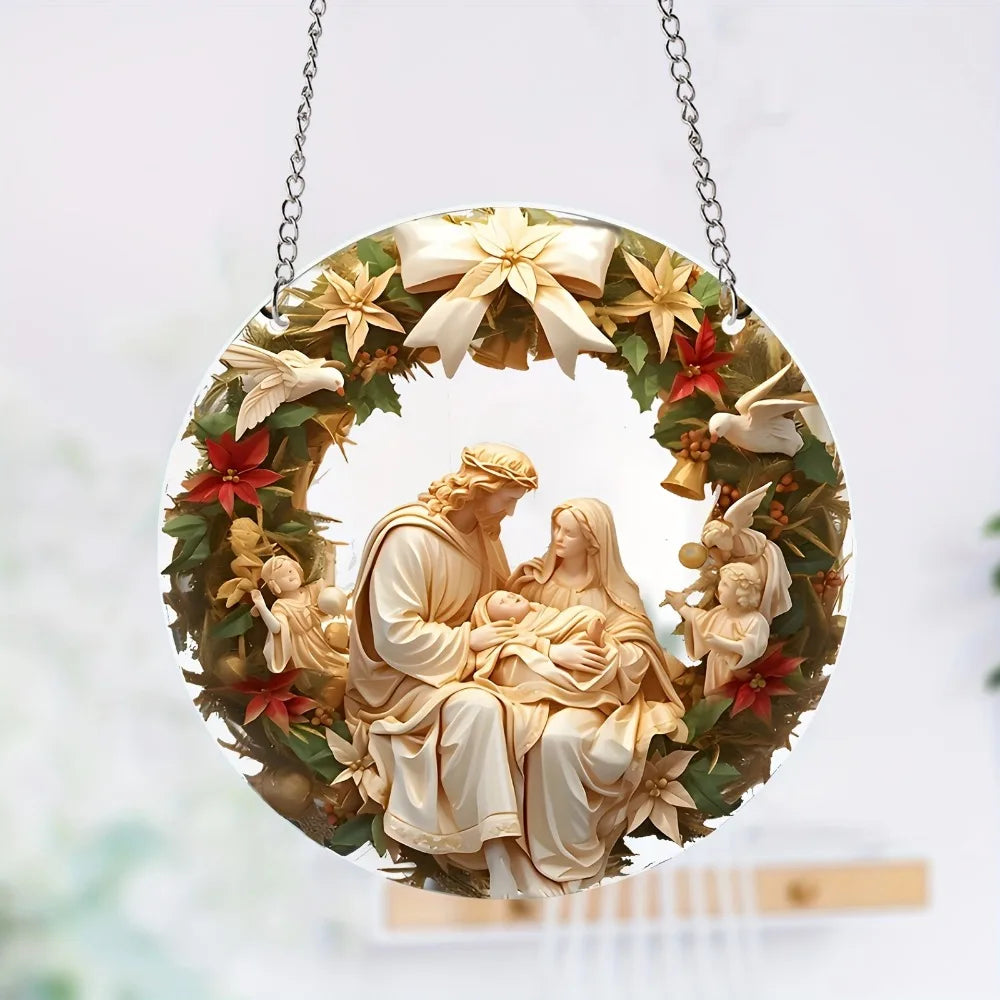 Guirlanda Natalina Enfeite De Porta Natal Sagrada Família 14.5cm