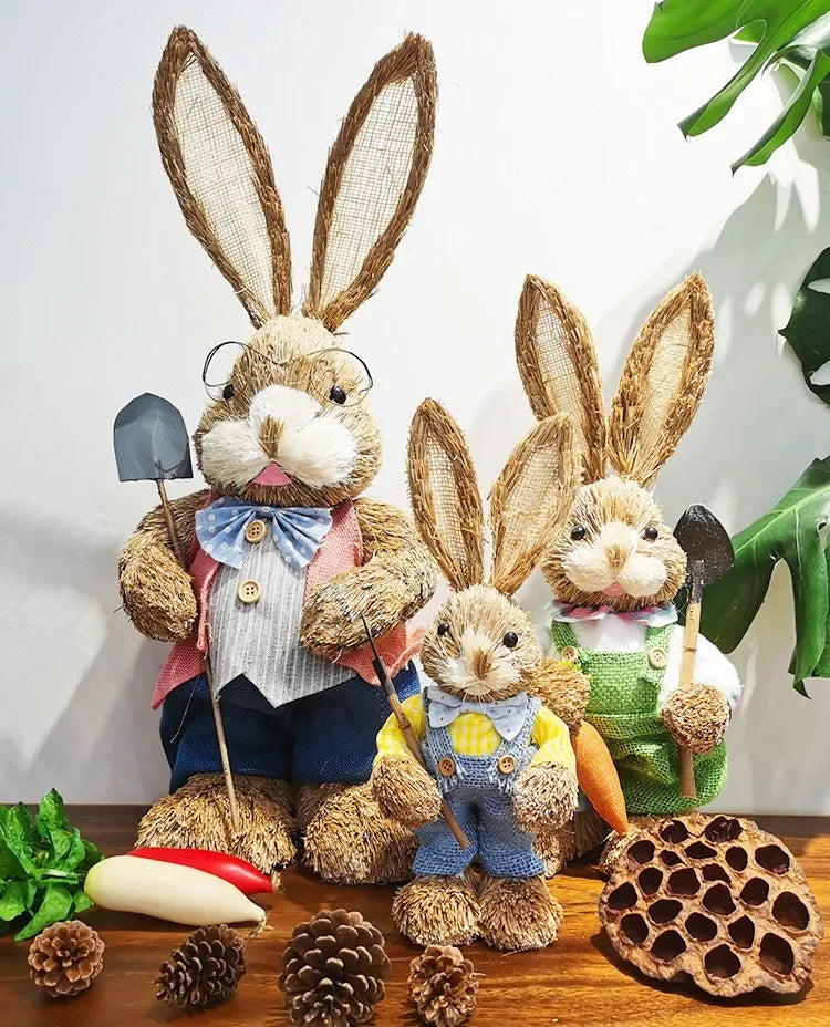 Coelha de Páscoa coelhinha decoração enfeite em palha 2 peças de coelho da páscoa feito