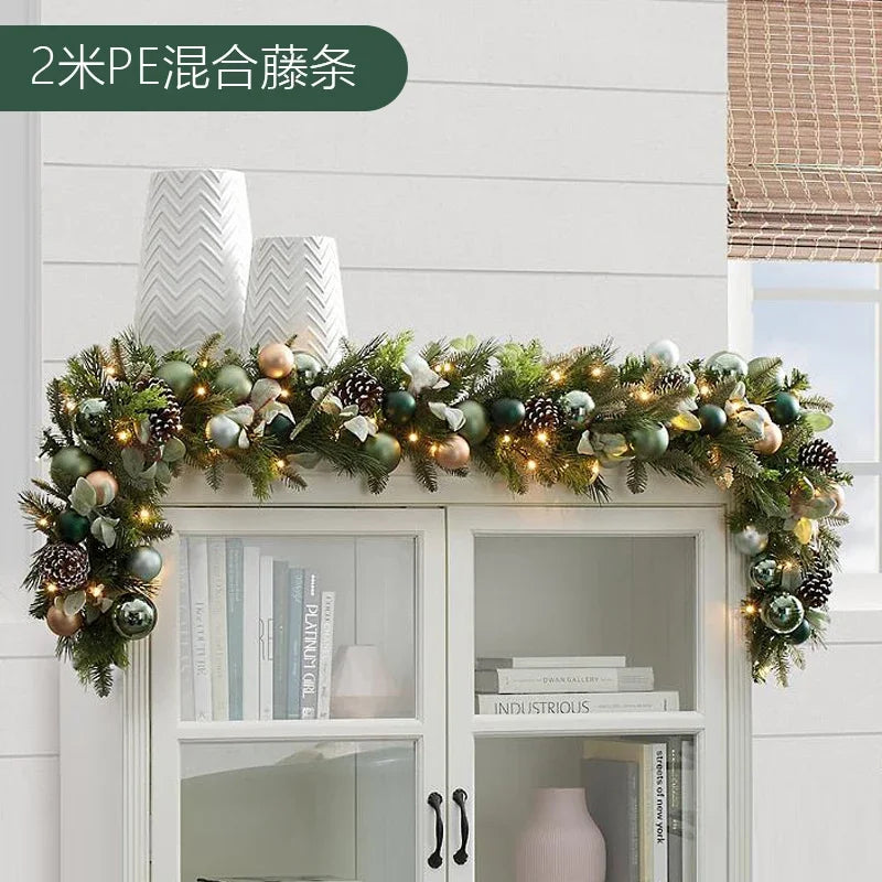 Guirlanda de natal pré-iluminada para decoração de porta frontal, guirlanda de natal