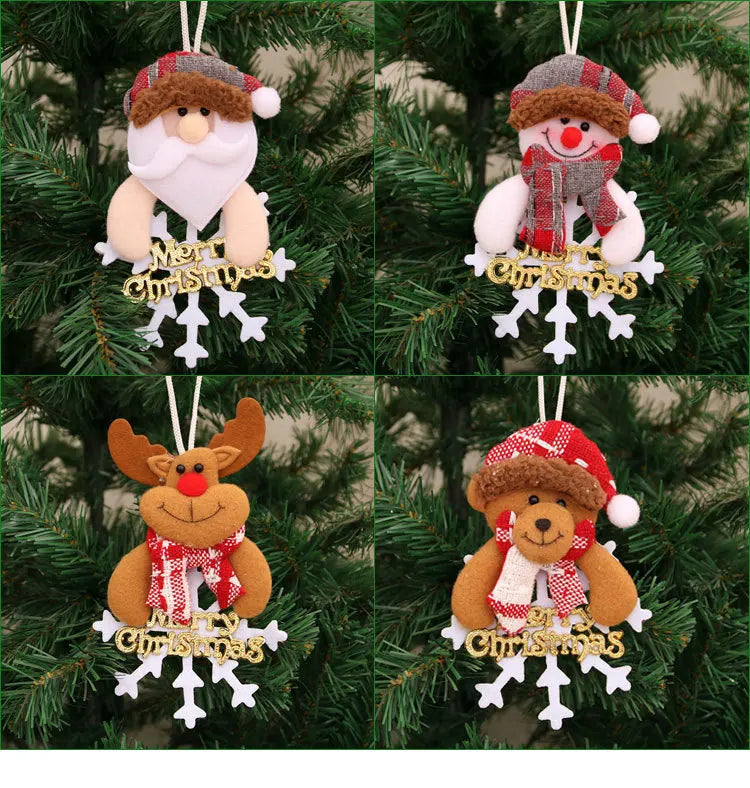 Kits Enfeites Natal Pelúcia Papai Noel e Neve Rena e Urso com Roupinha Verde e Vermelho