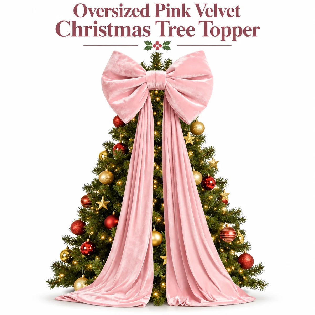 Laço Vermelho Gigante para Shopping, Laço de Natal Gigante de Veludo para Topo de Árvore Rosa e Branco