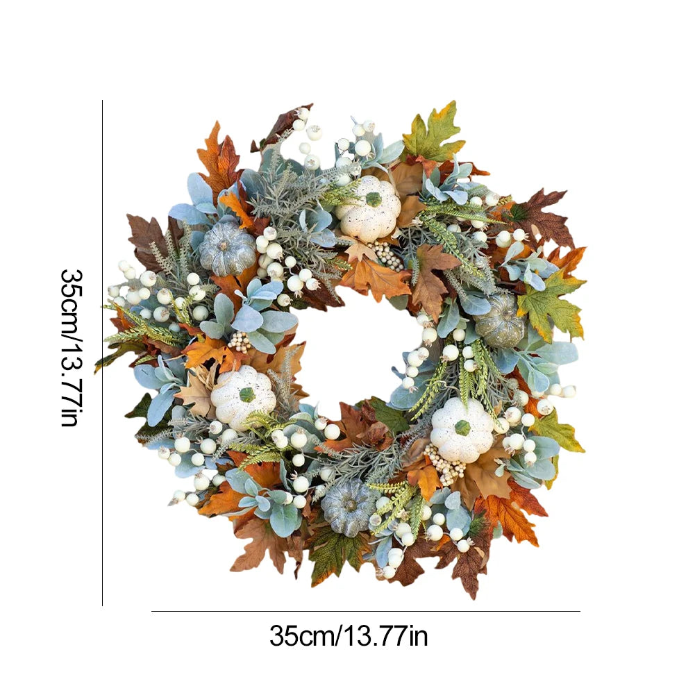 Guirlandas de outono para porta da frente, guirlanda de outono de 40 cm com folhas