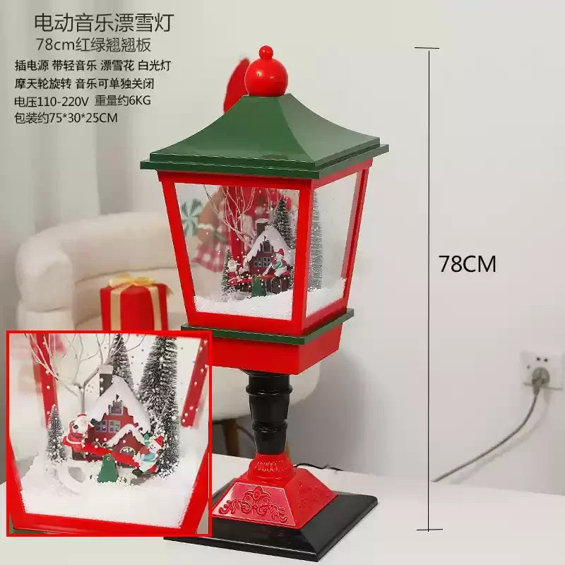 Poste lanterna natal decorativa com luz LED poste decorativo papai Noel Natal Luz e Neve