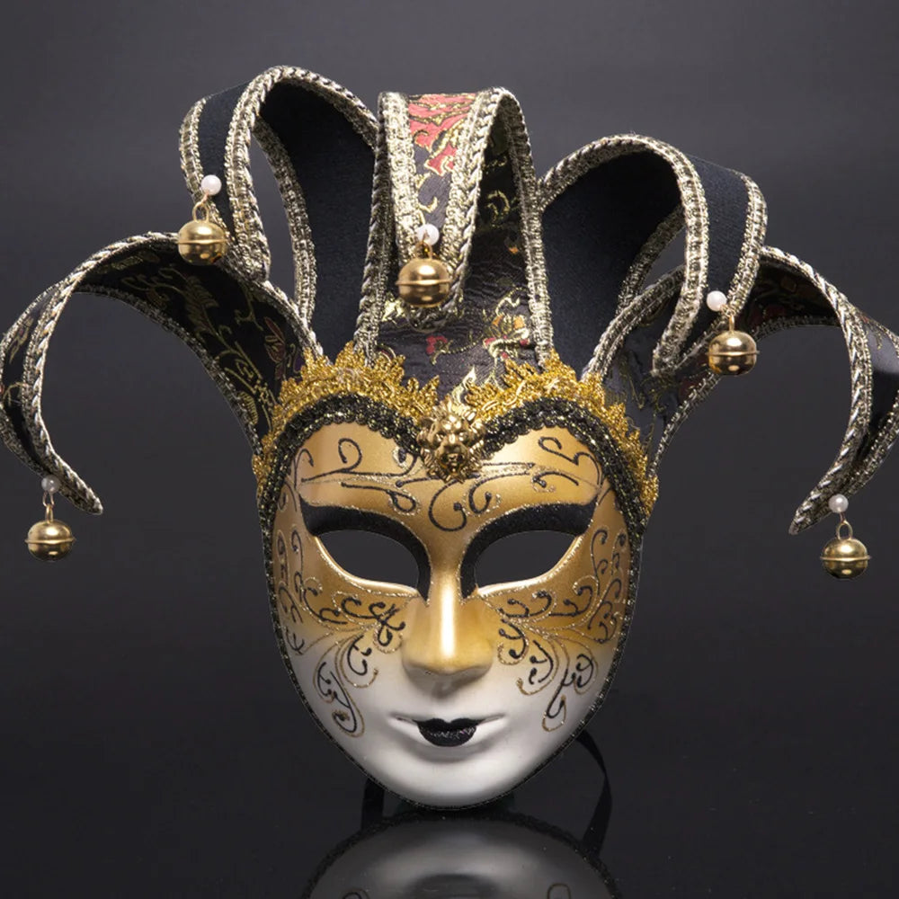 Máscara Veneziana de Corte em Tons de Azul e Dourado, Inspirada nos Tradicionais Carnavais de Veneza