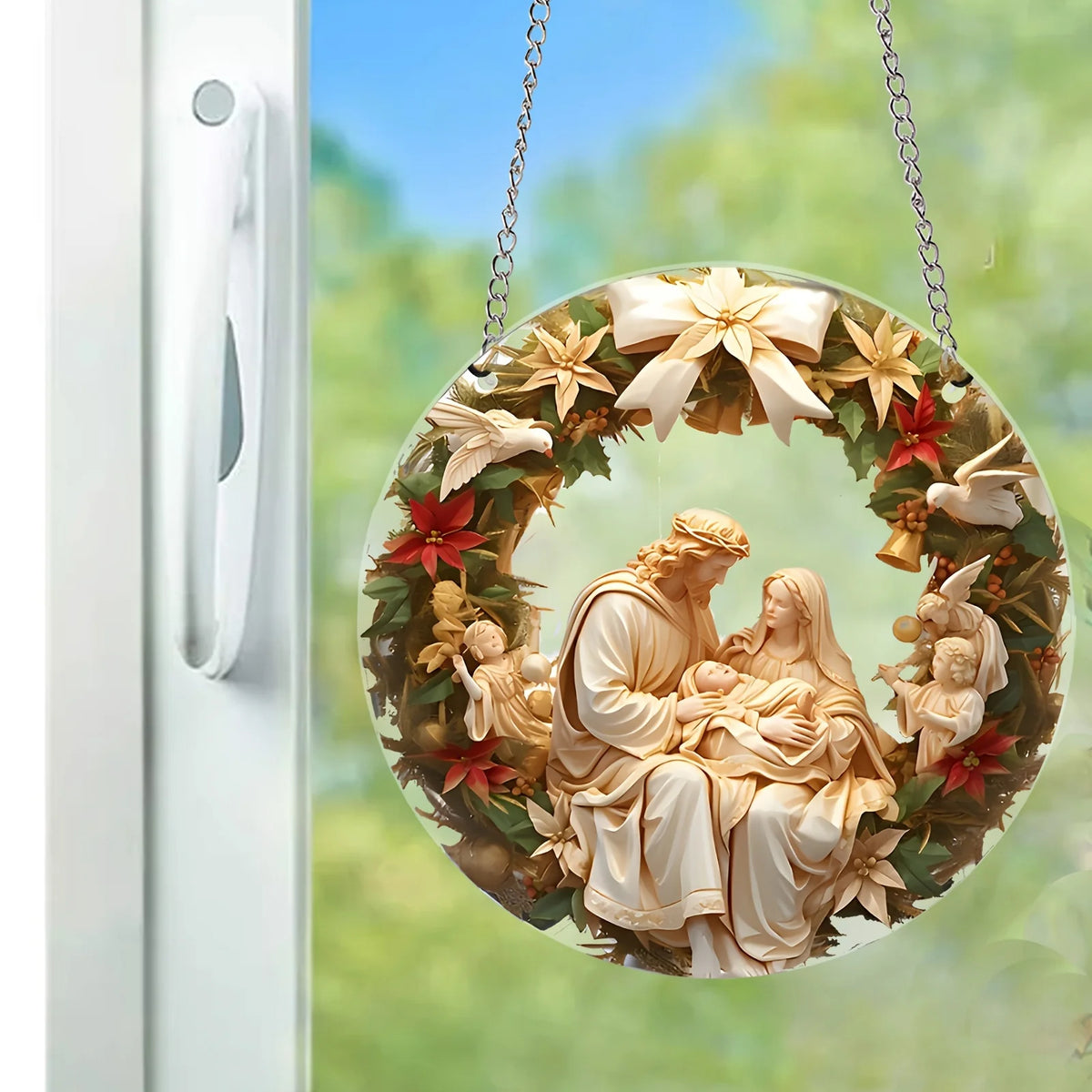 Guirlanda Natalina Enfeite De Porta Natal Sagrada Família 14.5cm