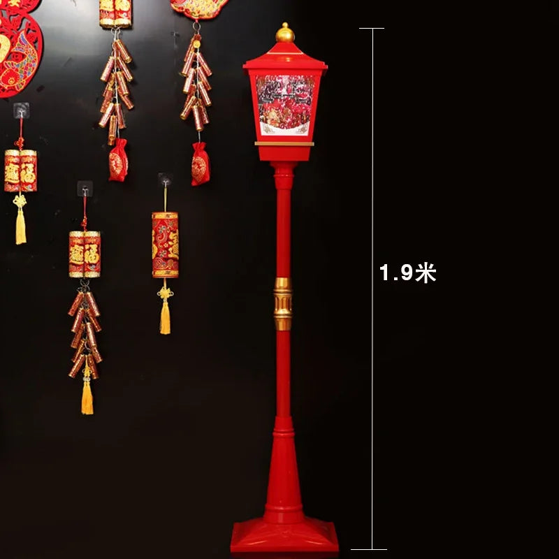 Poste lanterna natal decorativa com luz LED poste decorativo papai Noel Natal Luz e Neve