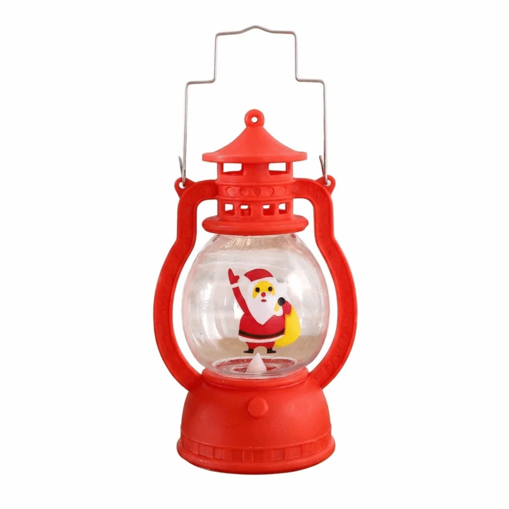 Lanterna Decorativa de Natal Vermelha Estilo Lamparina, com a Figura do Papai Noel no Interior e Iluminação LED