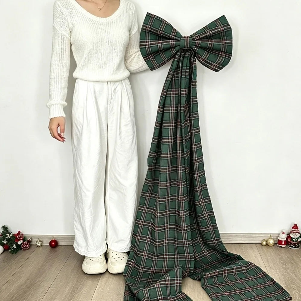 Laço Vermelho Gigante para Shopping, Laços Decorativos de Natal Grandes Fitas Longas Estilo Tartan ou Xadrez