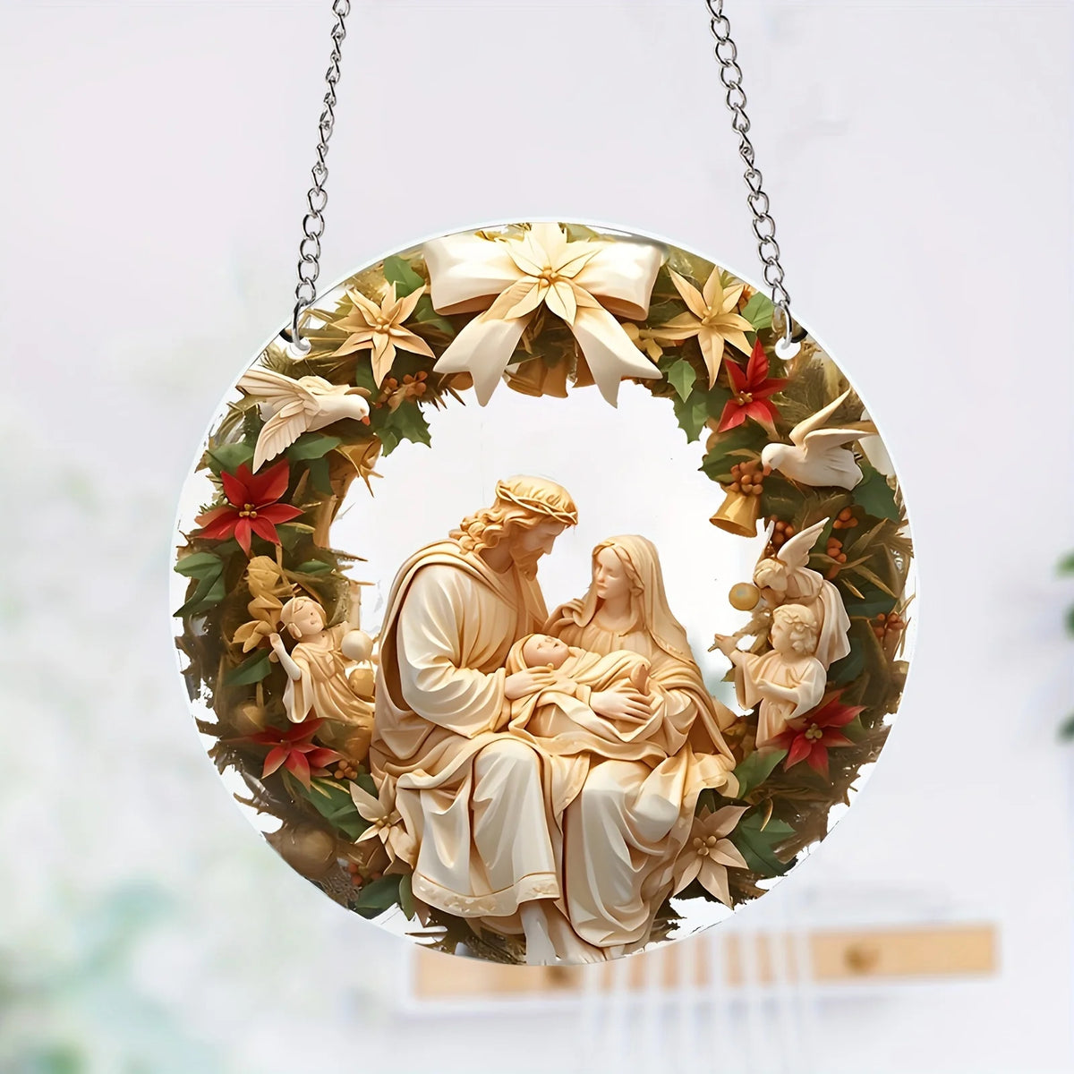 Guirlanda Natalina Enfeite De Porta Natal Sagrada Família 14.5cm