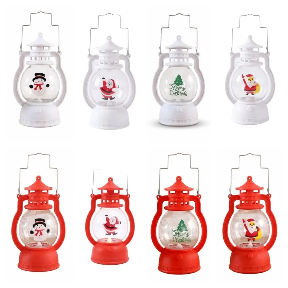 Lanterna Decorativa de Natal Vermelha Estilo Lamparina, com a Figura do Papai Noel no Interior e Iluminação LED