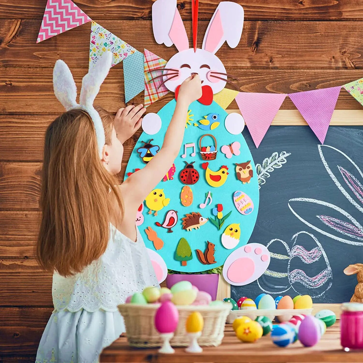 Kit de Artesanato Coelho para Crianças - Educativo de Feltro para Fazer Coelho de Desenho