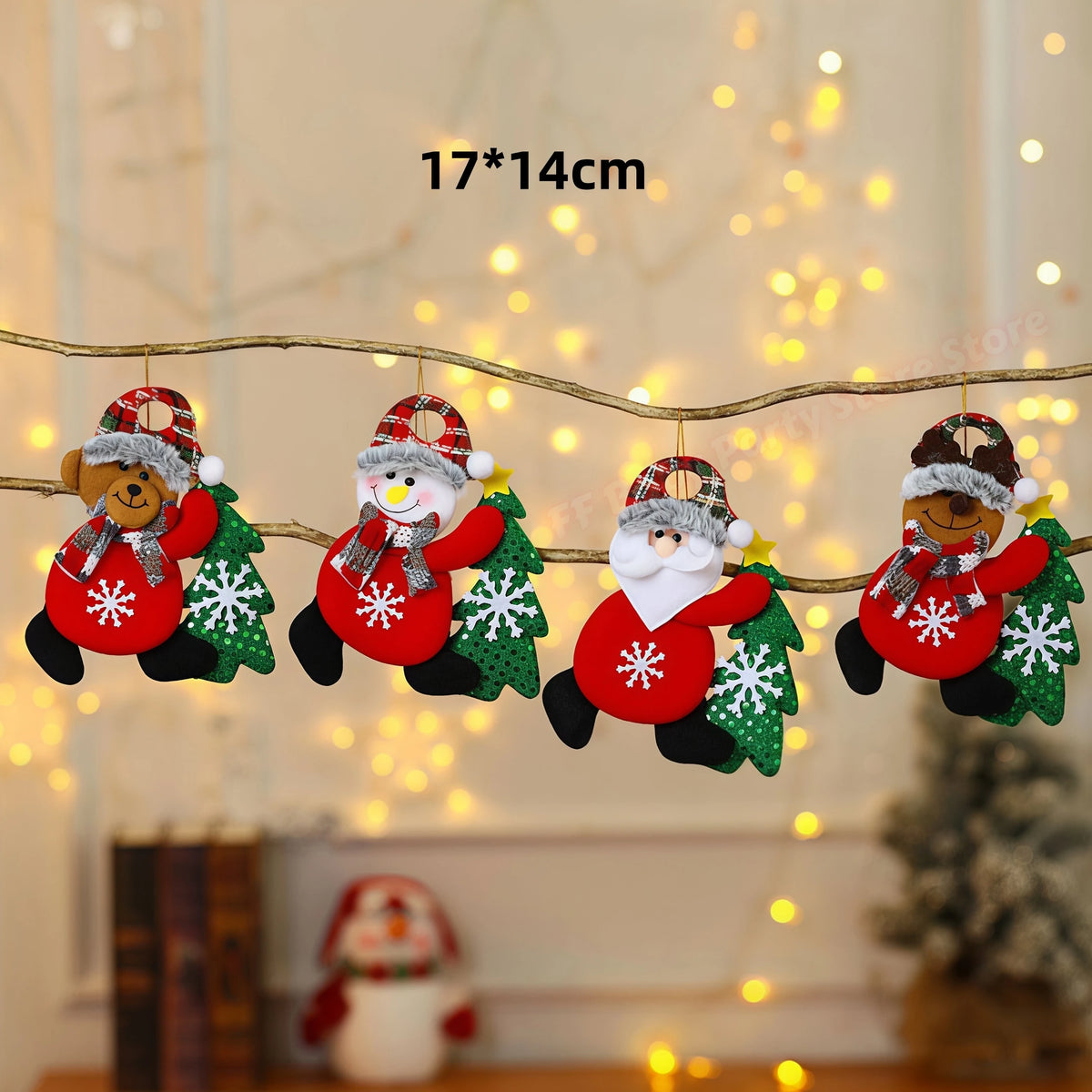 Kits Enfeites Natal Pelúcia Papai Noel e Neve Rena e Urso com Roupinha Verde e Vermelho
