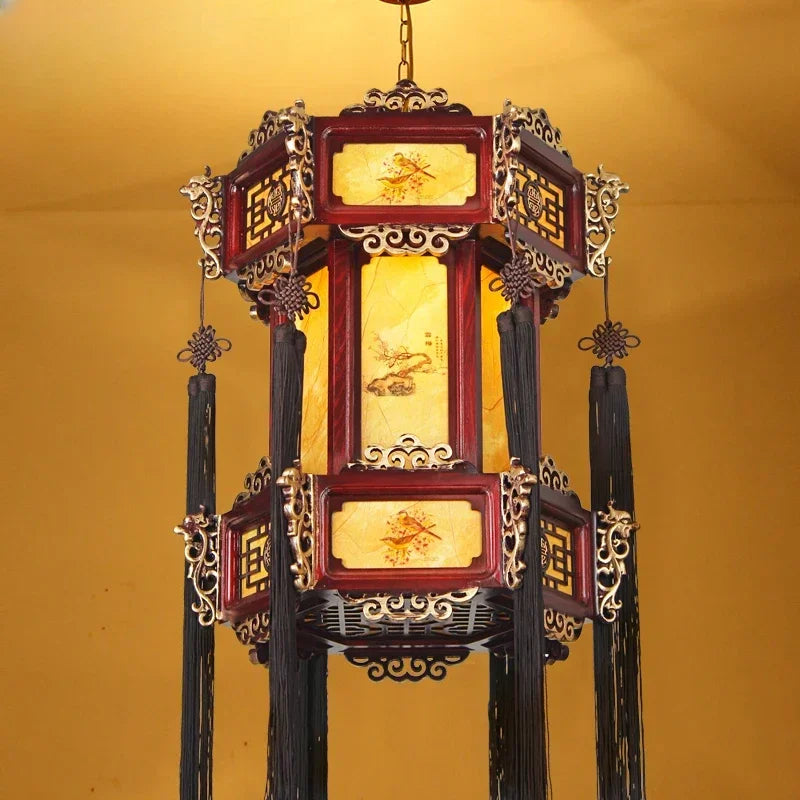 Luminária de madeira retrô Lustre antigo chinês, luminária pendente de lanterna palácio