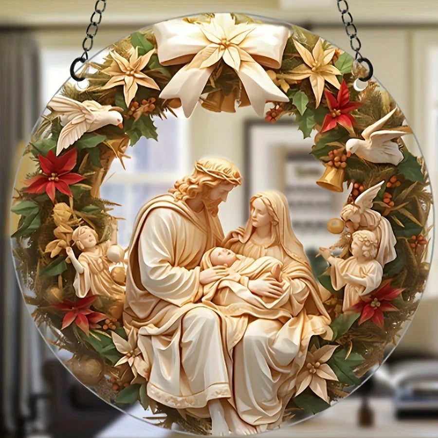 Guirlanda Natalina Enfeite De Porta Natal Sagrada Família 14.5cm
