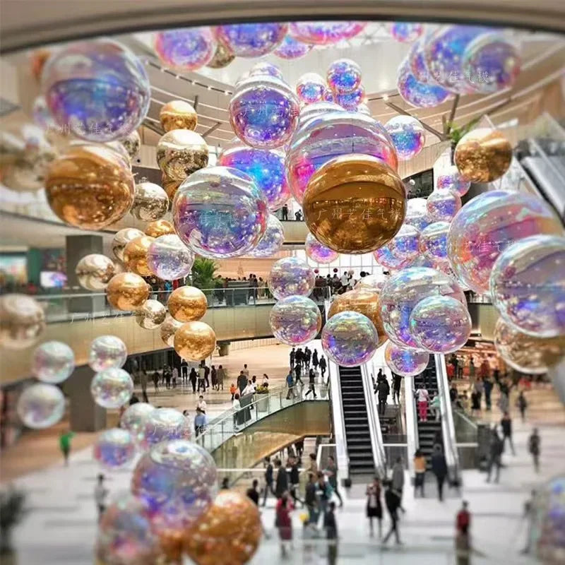 Bola Espelhada Inflável Gigante 6 Peças com Bomba de Ar, Conjunto de Esferas Coloridas