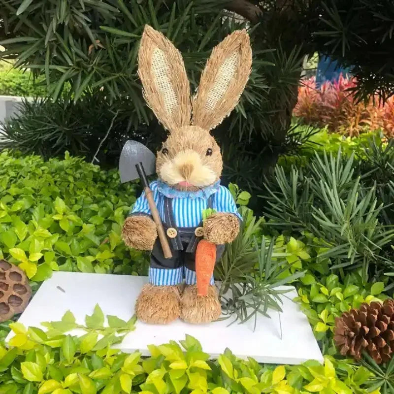 Coelha de Páscoa coelhinha decoração enfeite em palha 2 peças de coelho da páscoa feito