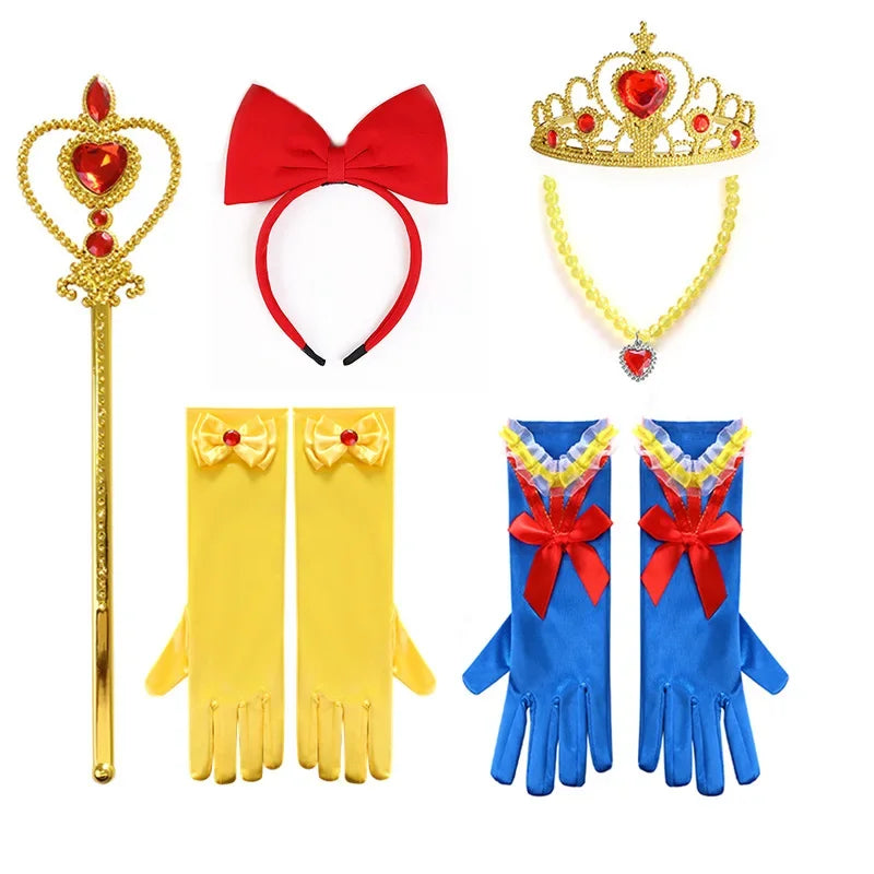 Fantasia de Princesa Festas Carnaval Halloween Kit Coroa Varinha Mágica Tiara