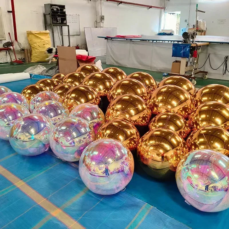 Bola Espelhada Inflável Gigante 6 Peças com Bomba de Ar, Conjunto de Esferas Coloridas