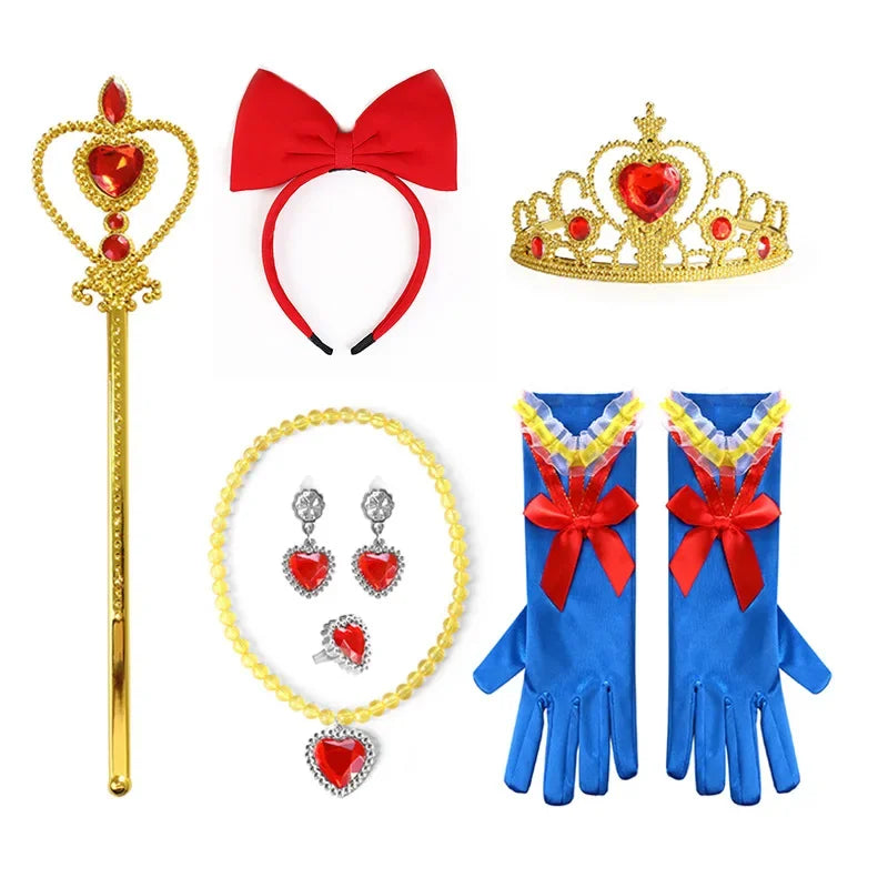 Fantasia de Princesa Festas Carnaval Halloween Kit Coroa Varinha Mágica Tiara