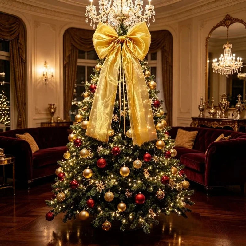 Laço Decorativo Gigante Dourado para Árvore de Natal com Fitas Longas Ouro/Dourado (Serpentinas)