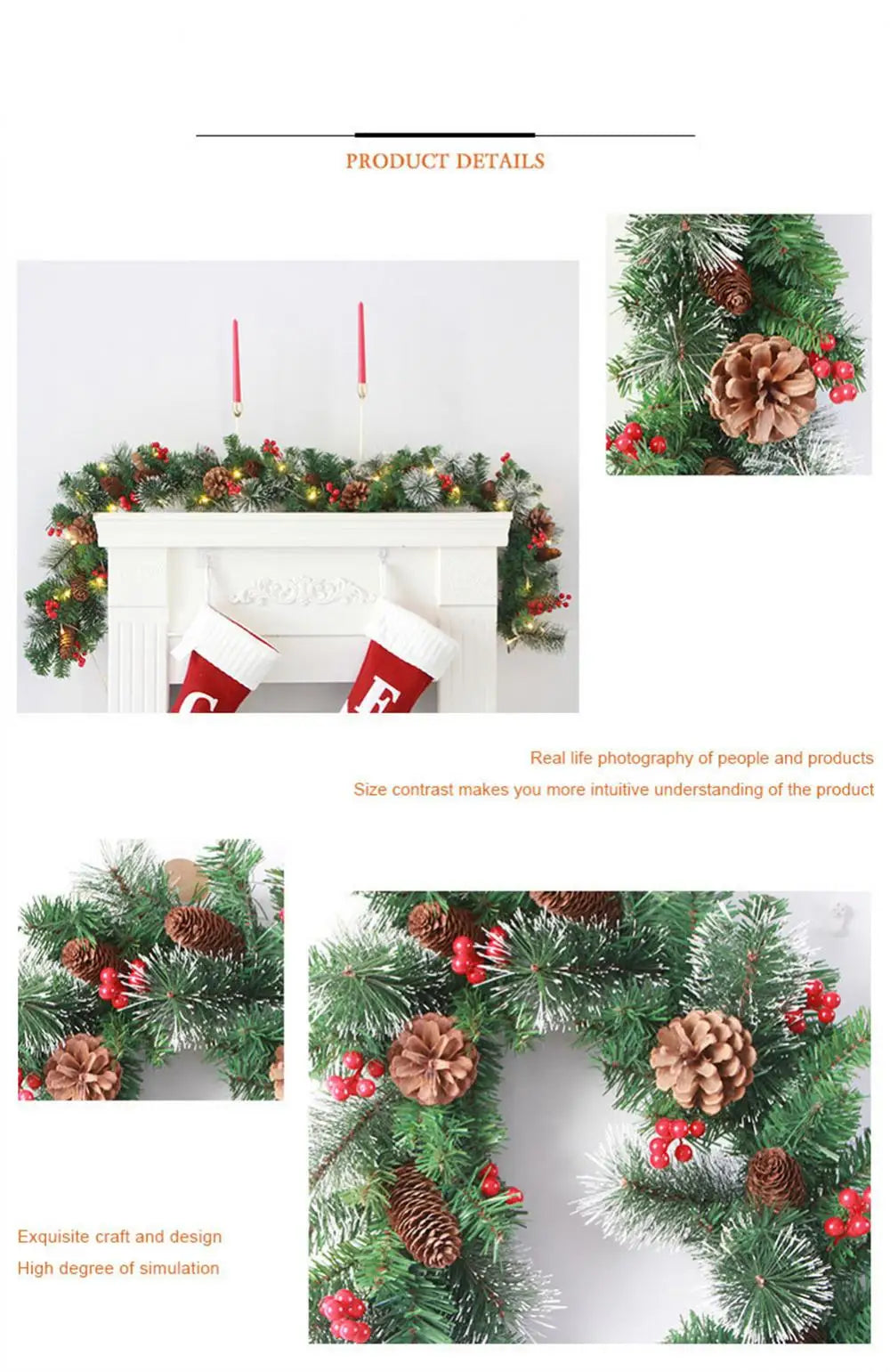 Guirlanda de Natal com luzes, Guirlanda de Natal Guirlanda de toque real de cedro dobrável