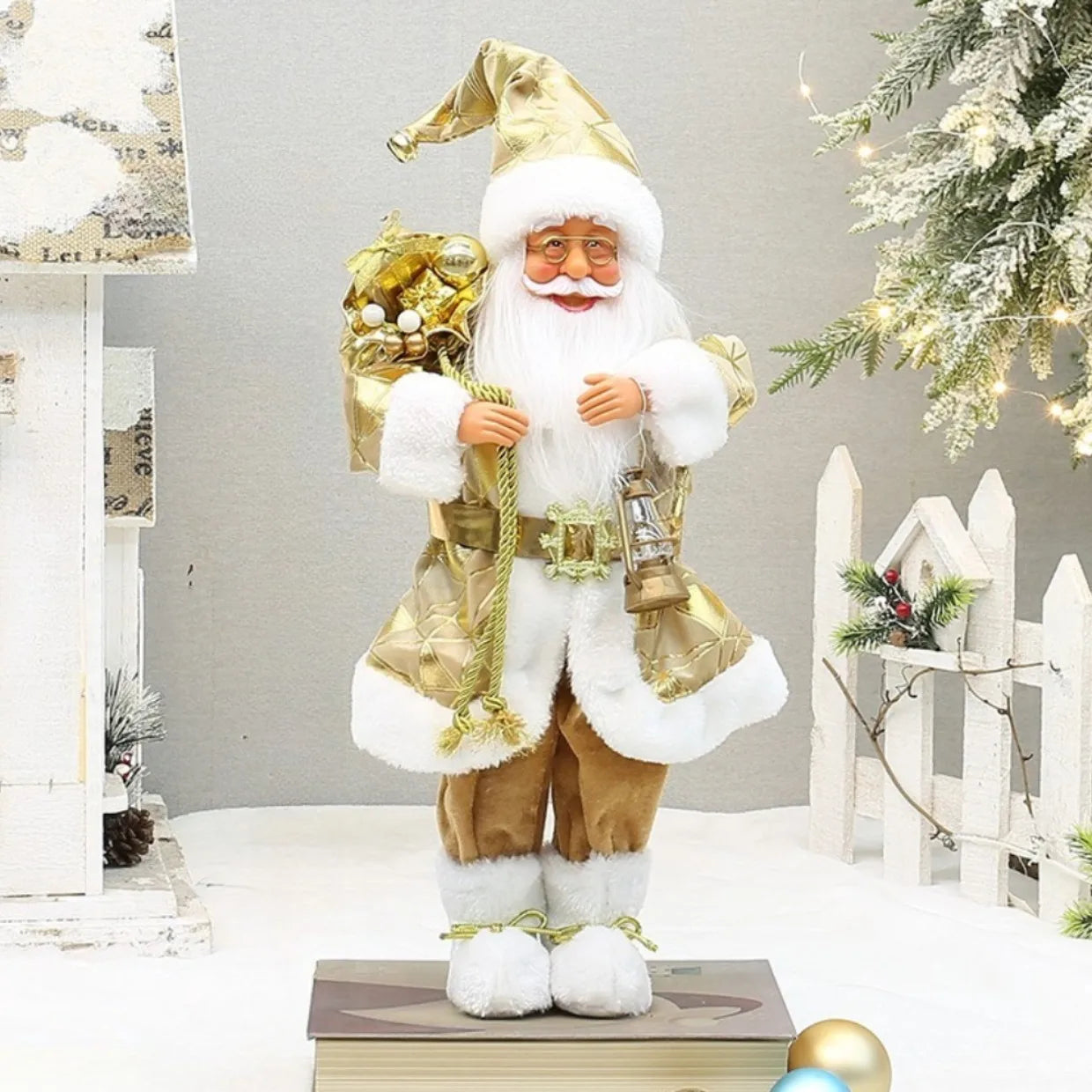 Bonecos de Papai Noel artesanais e fofos, figuras chiques de Papai Noel