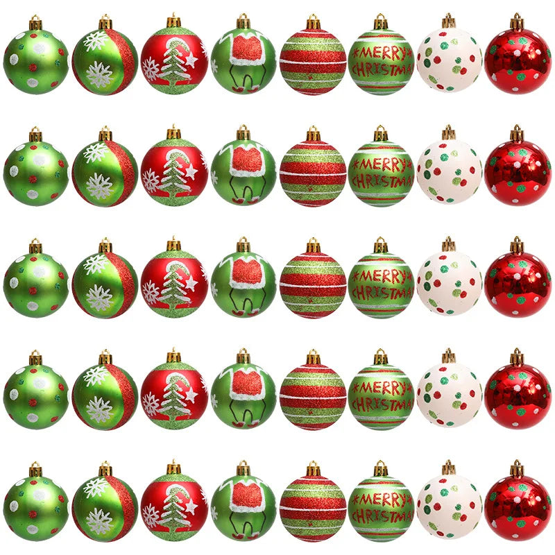 Bola de Natal Verde Branco Vermelho 6 bolas de Natal enfeite de 2,4 polegadas brilhantes