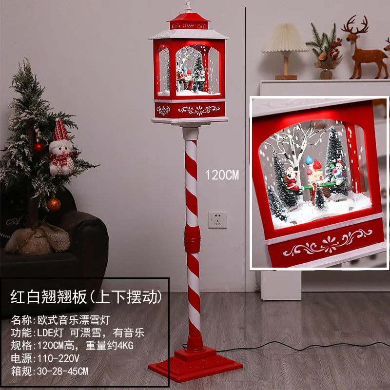 Poste lanterna natal decorativa com luz LED poste decorativo papai Noel Natal Luz e Neve