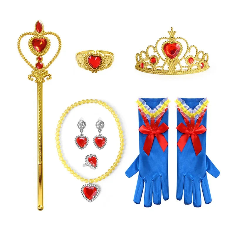Fantasia de Princesa Festas Carnaval Halloween Kit Coroa Varinha Mágica Tiara