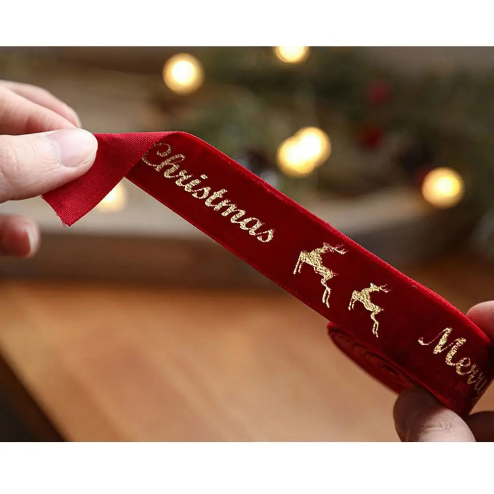 Fita de Natal de Veludo com Estampa de Estrela de Cetim e Seda de 2.5cm*5 Metros