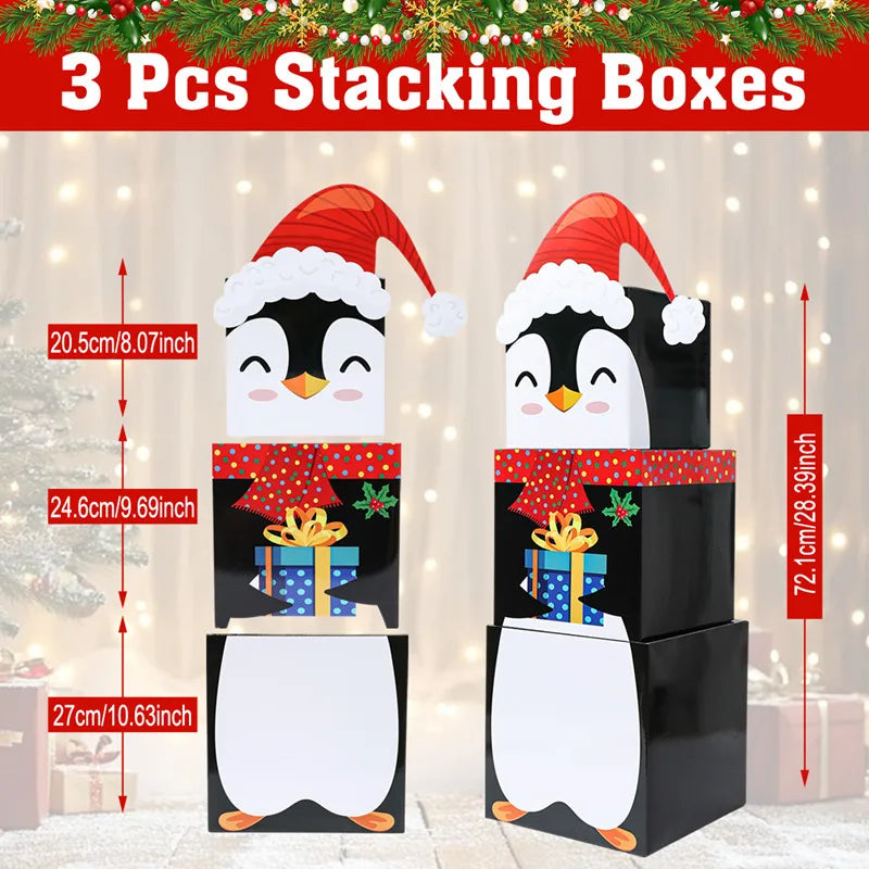 Caixas Empilhamento Feliz Natal 16 Caixas Empilháveis de Natal com Chapéus em 4 Designs