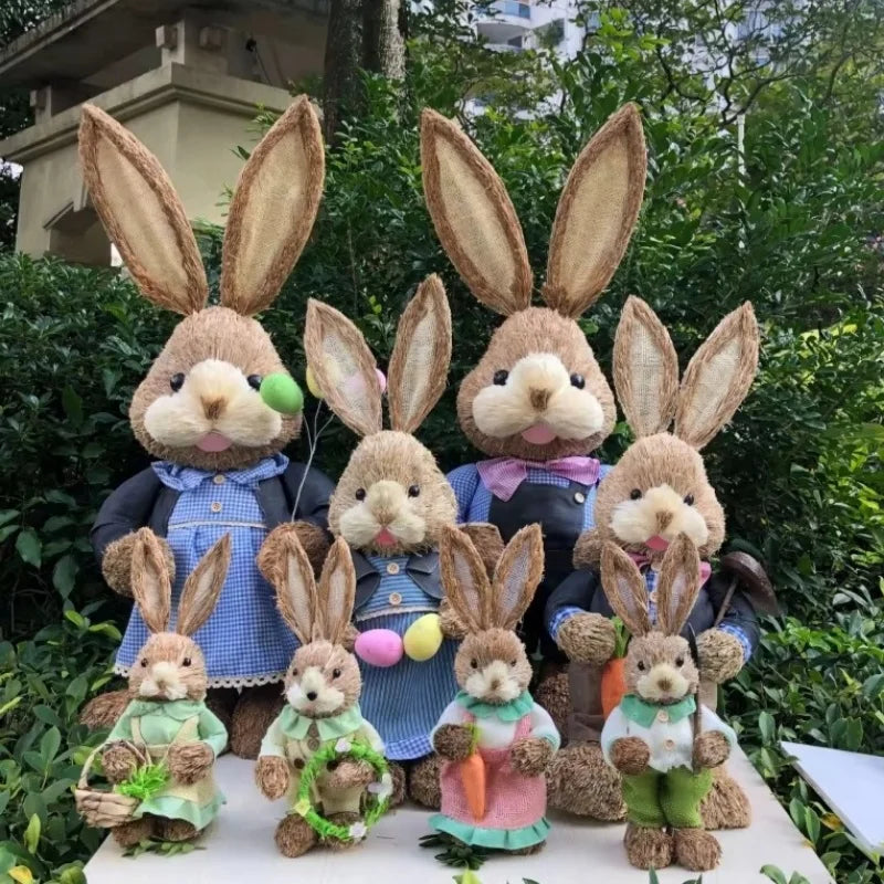Coelha de Páscoa coelhinha decoração enfeite em palha 2 peças de coelho da páscoa feito