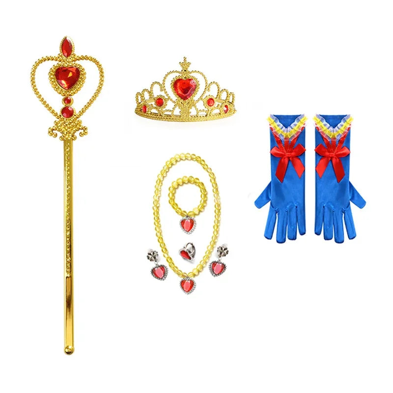 Fantasia de Princesa Festas Carnaval Halloween Kit Coroa Varinha Mágica Tiara