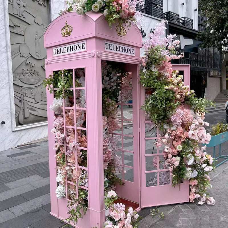 Cabine Telefônica Temática Tamanho Real Rosa Flores Londres