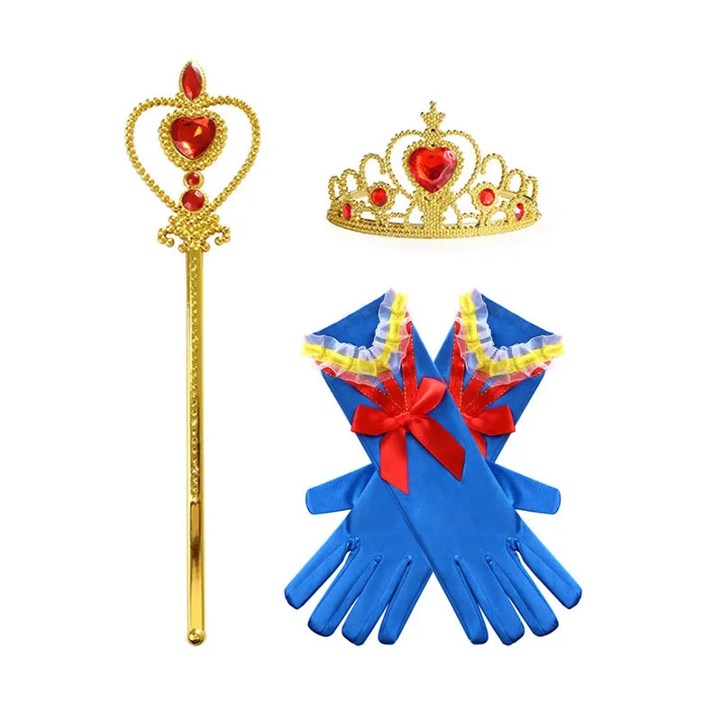 Fantasia de Princesa Festas Carnaval Halloween Kit Coroa Varinha Mágica Tiara