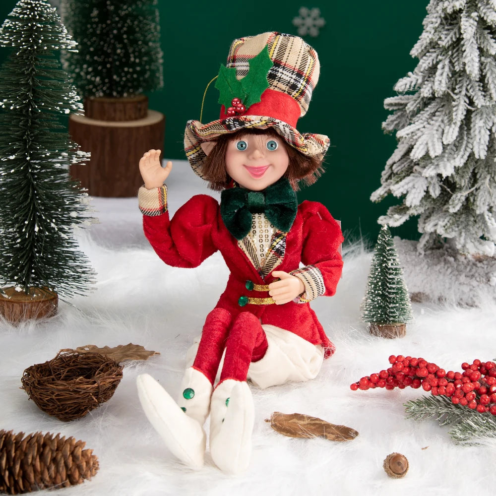 Elfo Decorativo para Shopping, Elfo Estatueta Pelúcia Artesanal Natal Vermelho, Verde, Rosa e Vinho