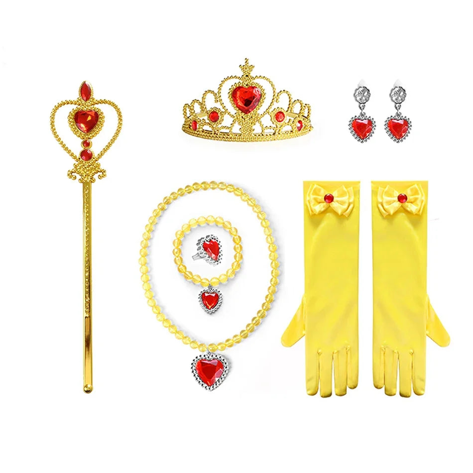 Fantasia de Princesa Festas Carnaval Halloween Kit Coroa Varinha Mágica Tiara