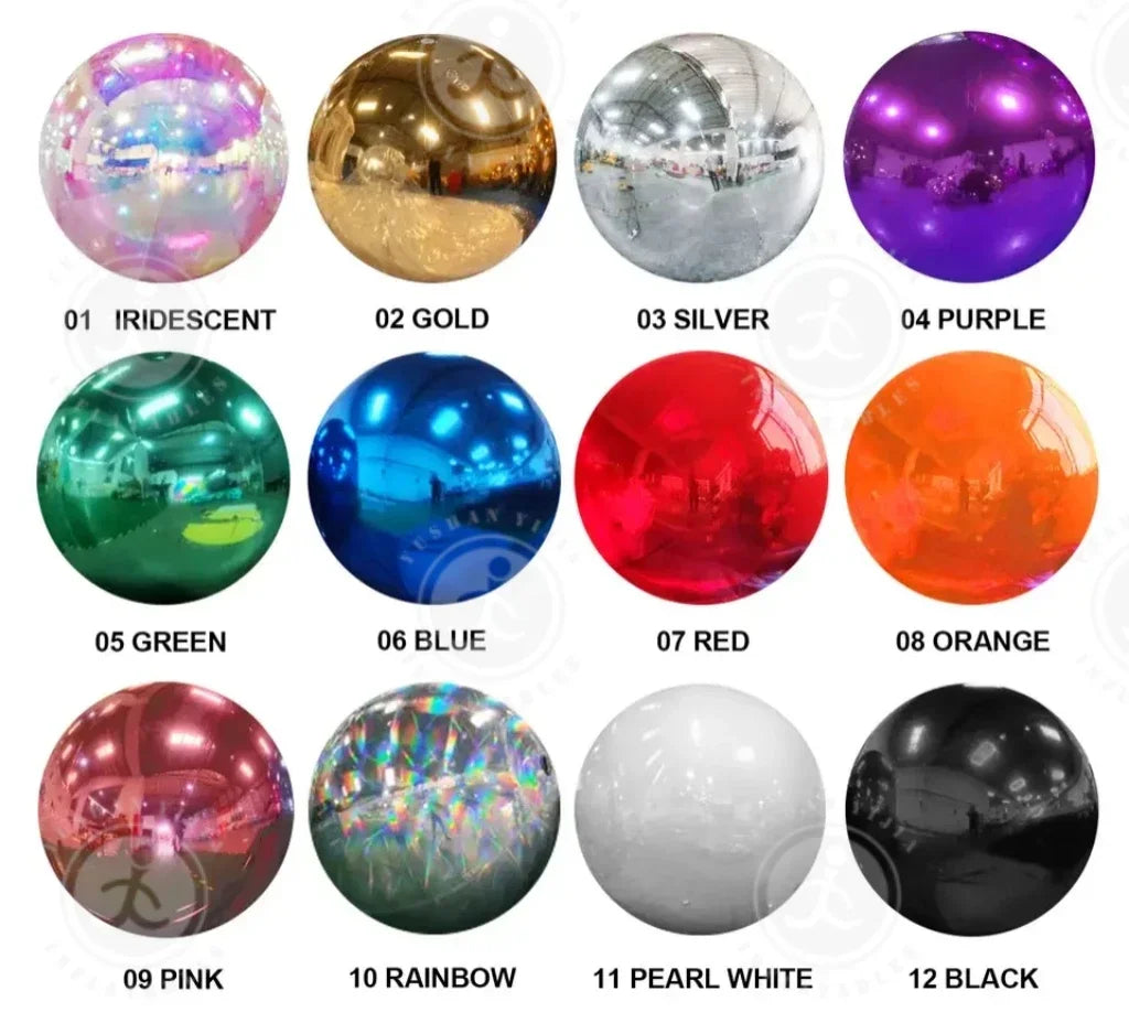 Bola Espelhada Inflável Gigante 6 Peças com Bomba de Ar, Conjunto de Esferas Coloridas