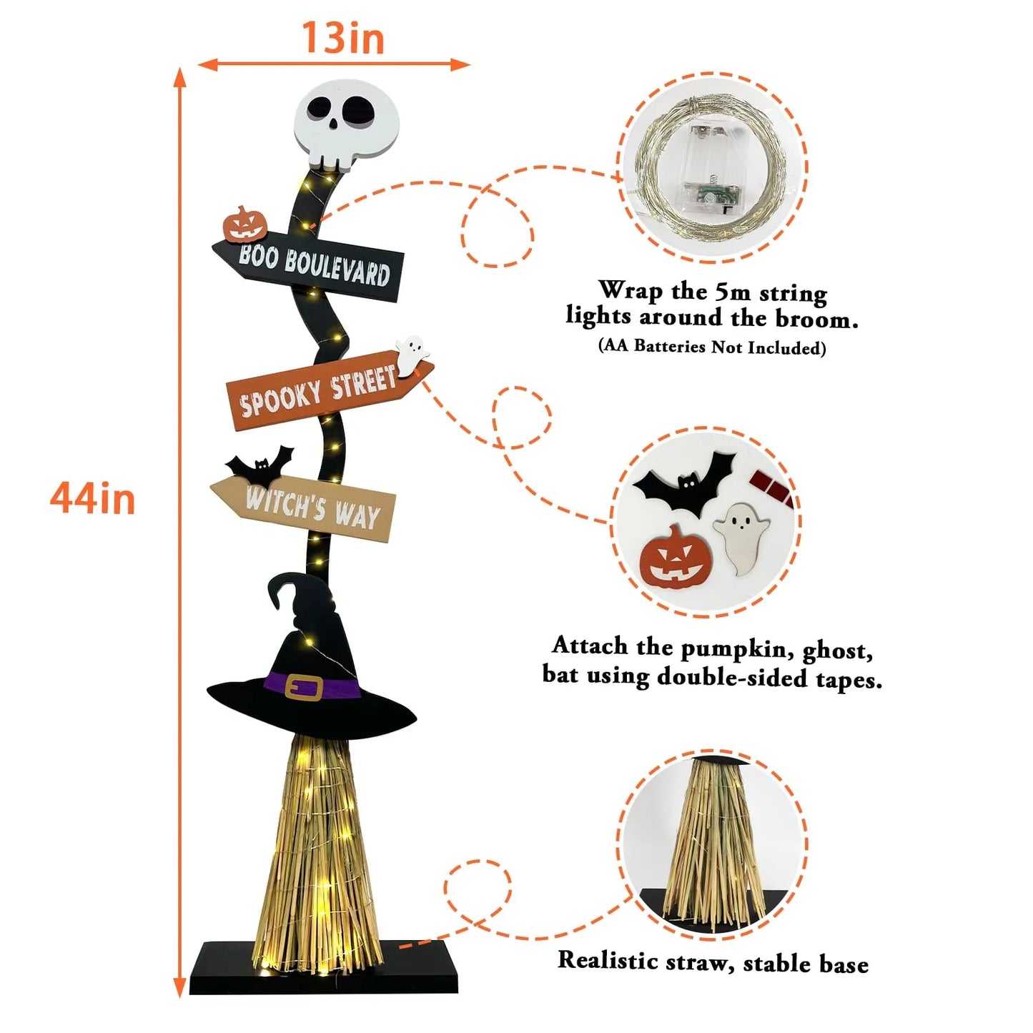 Decoração de Halloween, decoração de Halloween em ambientes internos, 1 vassouras