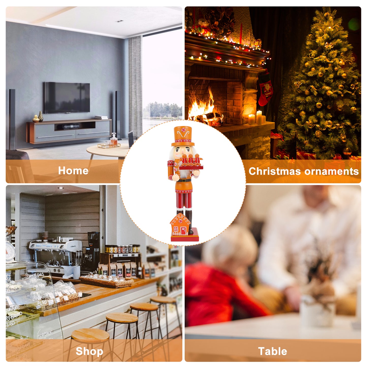Boneco Quebra-Nozes do Chef de Gengibre - Tema de Pão de Gengibre Madeira Decoração