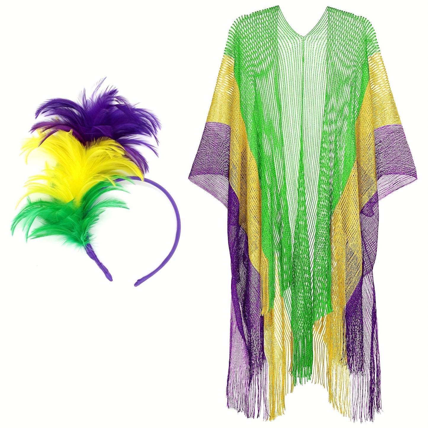 Máscara de Mardi Gras com Poncho de Mardi Gras Xale Máscara