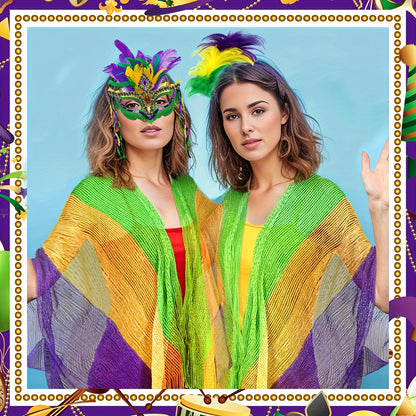 Máscara de Mardi Gras com Poncho de Mardi Gras Xale Máscara