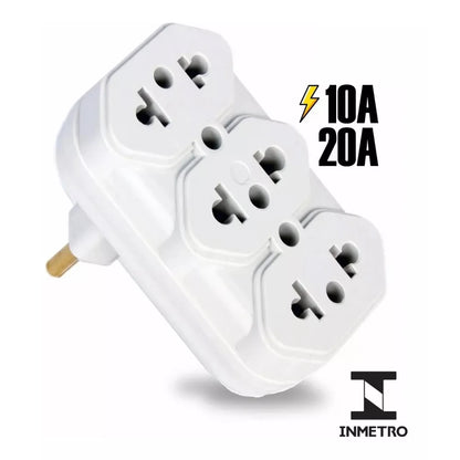 Adaptador 3 tomadas 10a/20a/10a kit com 3 unidades