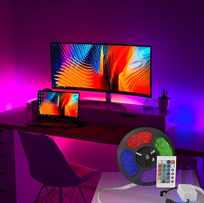 Fita Led 5050 RGB Colorida 5 M 12v IP65 + Controle E Fonte Tira LED RGB Luzes Led 5050