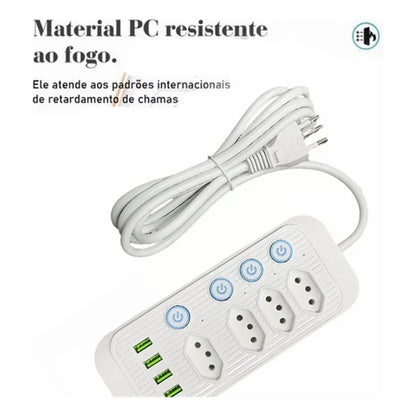 Filtro de Linha Extensão Tomada Régua, 5 Tomadas, 2 Porta USB, 1 Porta USB Tipo-C